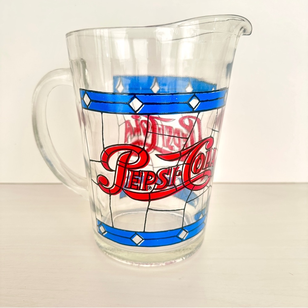Vintage 1970s Pepsi-Cola 8" Pitcher Tiffany Style Stained Glass Design